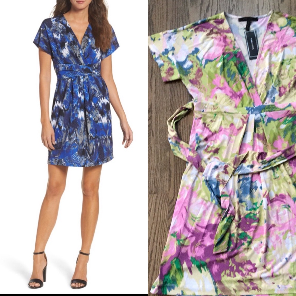 BCBGMaxazria Avery Front Tie Dress Floral Pink